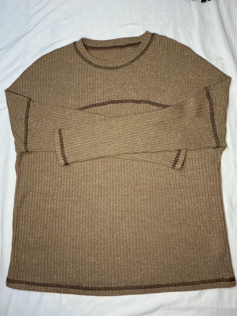 Men's Crewneck Ribbed Sweater in Tan